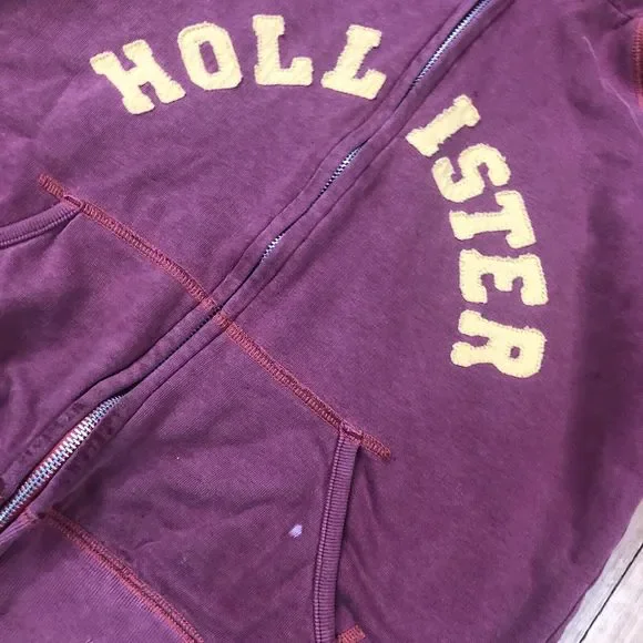 Hollister Hoodie Womens Medium Red Long Sleeve Full Zip Cotton Logo Sweatshirt - Picture 2 of 5